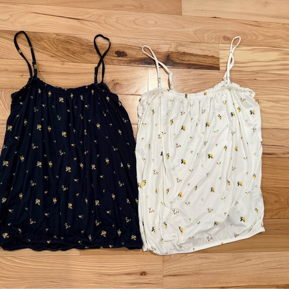 Floral Spaghetti Strap Tops - Navy and White
